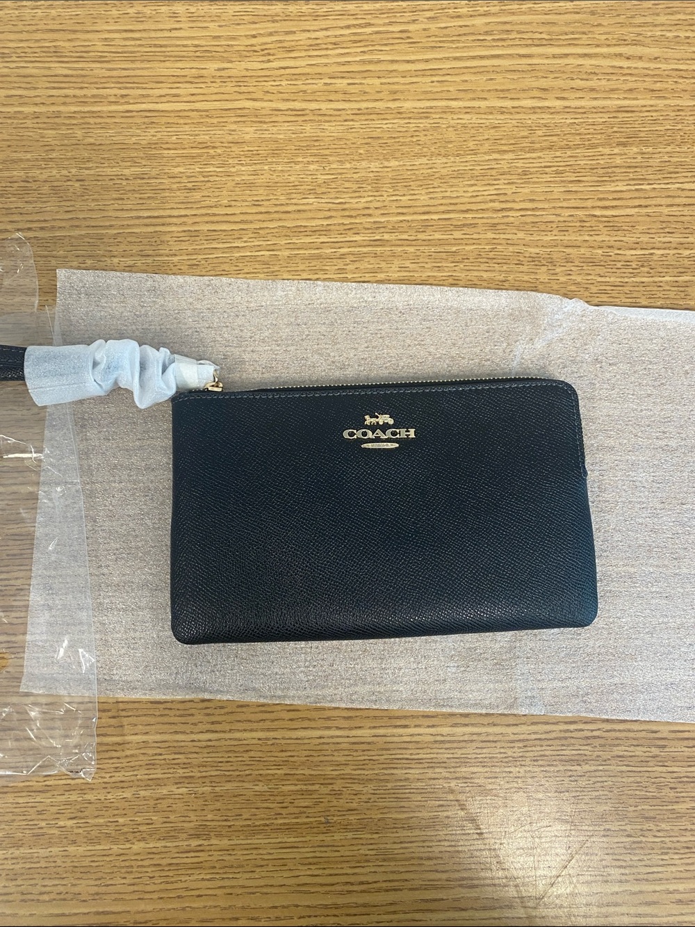 COACH Black Leather Zip Wristlet